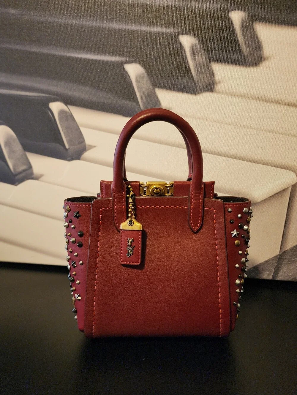 GUC 1941 COACH Create Troupe Tote 16 In Deep Red With Rivets, Unique 1 Of A Kind